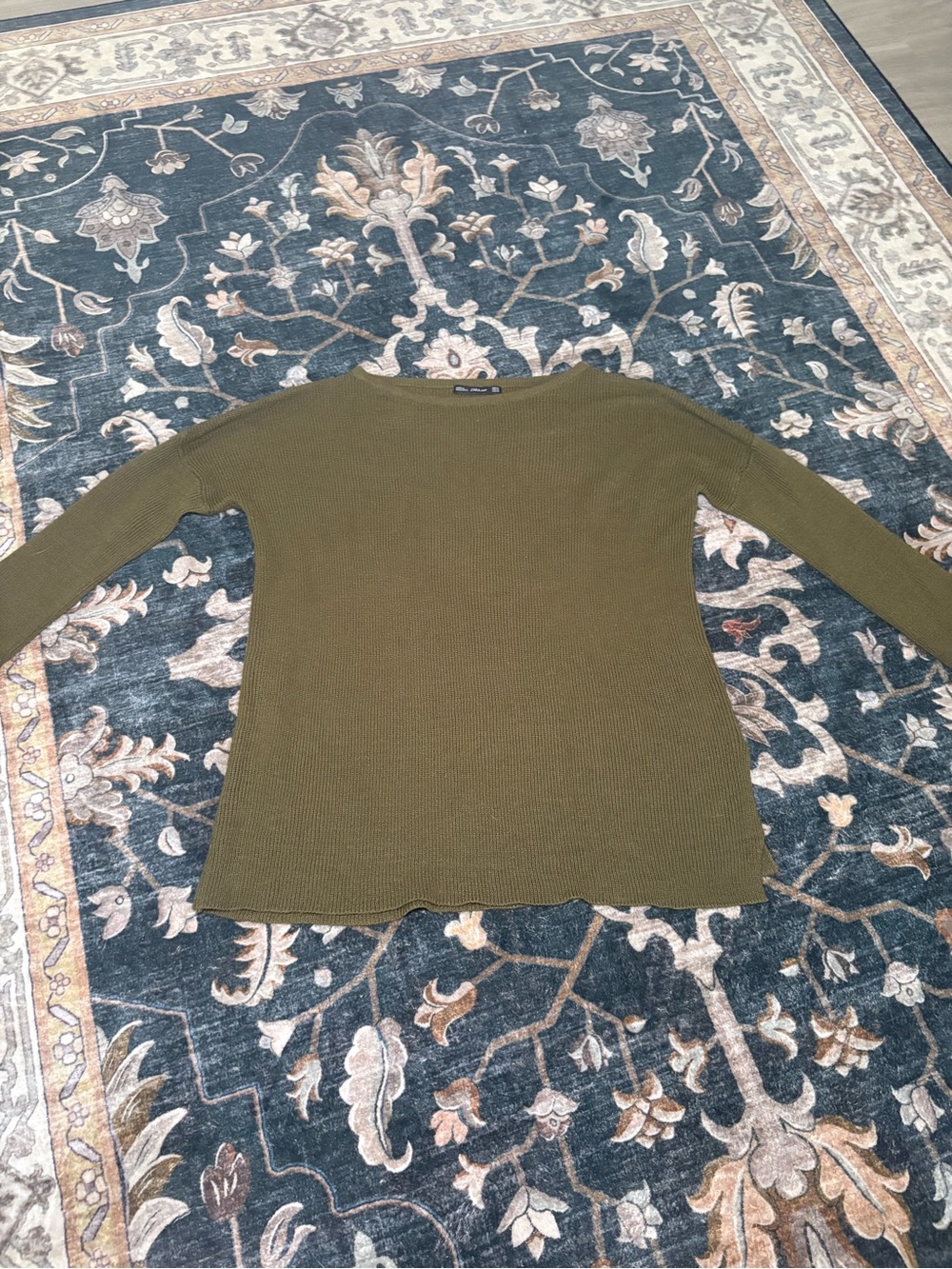 Zara Olive Crewneck Ribbed Sweater